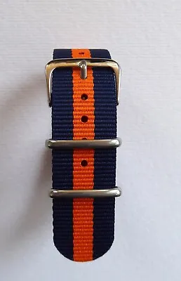 Striped Nato Military Style Watch Strap - Orange / Blue 18mm - 22mm • £5.99