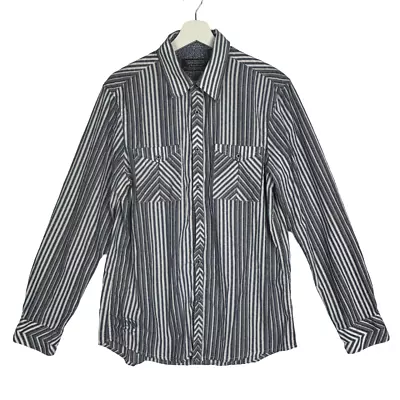 John Lennon Shirt Mens Medium English Laundry Striped Grey Cotton Embroidered • $34.93