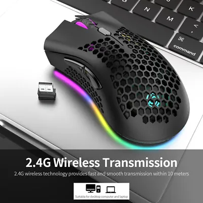 2.4G Wireless Gaming Mouse RGB Backlit USB Receiver Adjustable DPI Honeycomb • $26.86