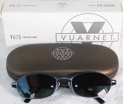 Vintage Vuarnet France Pouilloux PX 3000 Blue Gun Metal Sunglasses W/ Case Box • $79.99