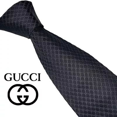 GUCCI Men's Necktie Luxury Silk High Brand All Over GG Pattern Black Near MINT • $117.40