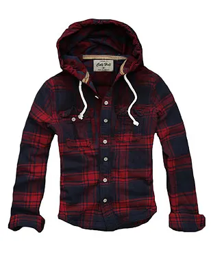 $19.99 • Buy  Womens CALI HOLI Slim Fit Tunic Hooded Check Flannel Shirt Red Navy 9831533