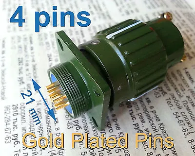 2 Pcs Φ21mm 7/8'' Military Gold Plated Plug + Socket 4 Pins Connector 500V 25A • $16.60