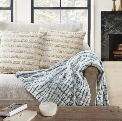 $23.73 • Buy Grey Dip Dye Faux Fur Throw Blanket, 50  X 60  - Cozy And Stylish Home Decor