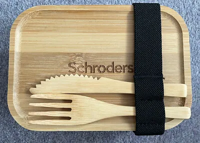 £7.99 • Buy Sustainable - Wooden / Metal  Lunch Box With Knife, Fork & Band. Schroders.