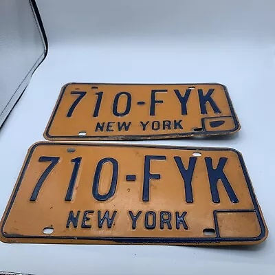 Vintage New York License Plates Matching Pair 1973 - 1980 Orange Blue 710-fyk • $26.09