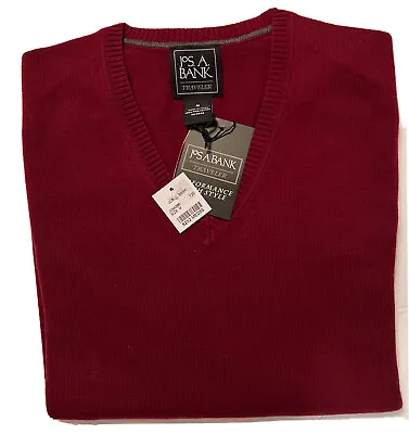 Jos A Bank Traveler Collection Sweater V-Neck 100% Pima Cotton Burgandy LRG NWT • $18