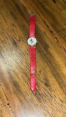 Vintage Seiko Walt Disney Minnie Mouse Watch W/ Red Leather Band- Not Working • $10.90