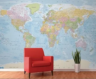 Wall Mural Wallpaper 366x253cm Political Map Of The World Home Walls Photo Decor • $48.48