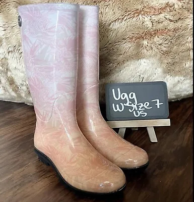 Womens Ugg Australia Shaye Island Pink Floral Tall Rubber Rain Boots Size 7 M • $39.99