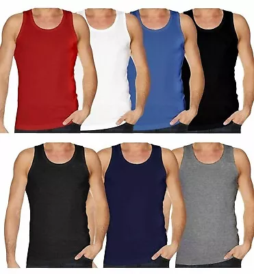 Mens Vests 100% Cotton Tank Top Summer Gym Sports Training Plain Tops S-5XL • £2.99