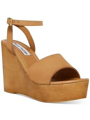 STEVE MADDEN Womens Brown 1-1/2  Platform Welsh Wedge Leather Heeled Sandal 10 M • $18.99