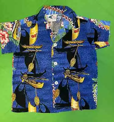 Made In Hawaii Blue Canoe Design Hawaiian Aloha Shirt Toddler 24 Months 2T • £8.99