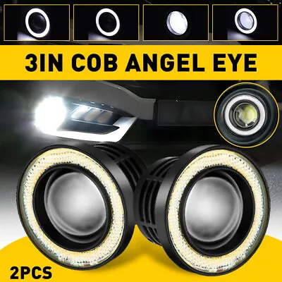 2x 3  Inch Round Led Fog Lights White COB Angel Eyes Halo DRL Driving Car Trucks • $18.99