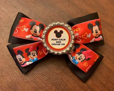 Disney Cruise Line Mickey & Minnie Cruise On Bottle Cap 4.5-Inch Girls Hair Bow • $3.75