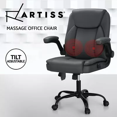 Artiss Massage Office Chair 2 Point Computer Gaming Chairs PU Leather Grey • $99.95
