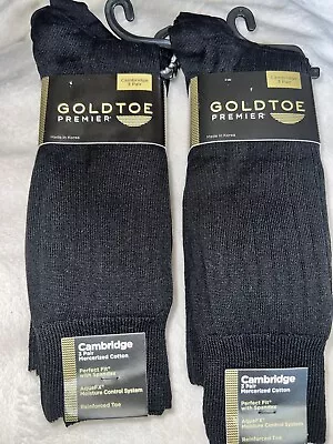 Gold Toe Premier Dress Socks 6 Pr Black Cambridge Mercerized Cotton Large 10-13 • $23.99