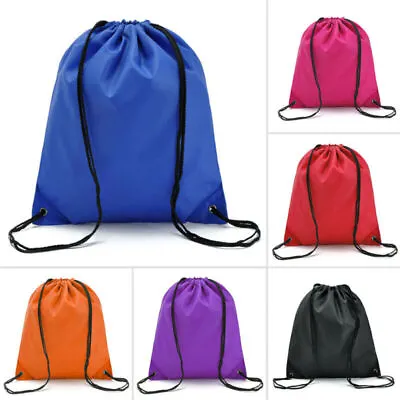 Drawstring Backpack Zippered Pocket Sport Gym Waterproof Cinch Sack Pack Bag • $4.95