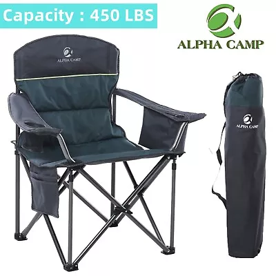 Oversized Camping Folding Chair Heavy Duty Lawn Lounge Chair W/ Cooler BagGreen • $54.99