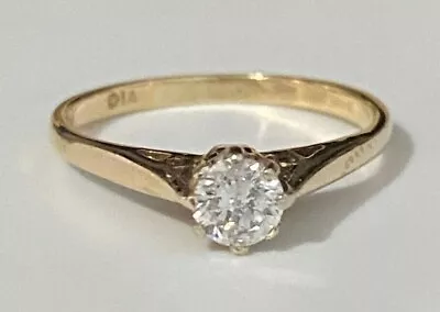 9K Solid Yellow Gold & 0.25CT Brilliant Diamond Solitaire Ring Size J 1/2  -  5 • $358