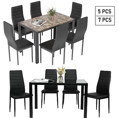 Kitchen Room Table Set 5/7 Piece Dining Table With 4/6 PU Leather Chairs • $229.99