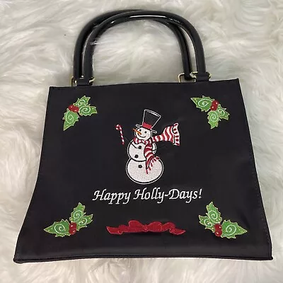 Kim Rogers Black Embroidery Snowman Happy Holly Days Purse Hand Bag Christmas • $16.99