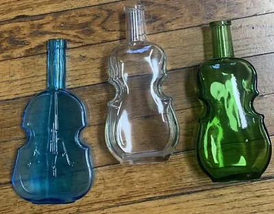 Vintage Green White & Blue Glass Violin Cello Rare Liquor Bottle Lot Of 3 8” • $22.99