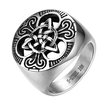 Men's Stainless Steel Irish Celtic Triquetra Trinity Knot Ring Band Size 7-14 • $9.99