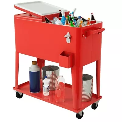 80 Qt Outdoor Patio Portable Rolling Party Beverage Cooler Steel Cart Ice Chest • $148.96