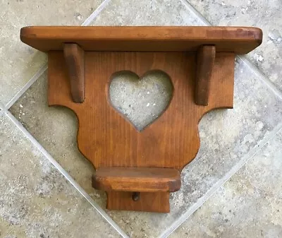 Vintage Wood Wall 2 Shelf Heart Cut Out Country Cabin Style + Peg 13x10.5x3.25  • $28