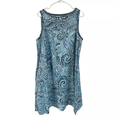 J Jill Love Linen Paisley Dress Sz M Womens Blue Beach Pockets Sleeveless • $29.99