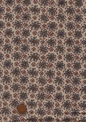 100% Cotton Dress Fabric Vintage 1970s Blue Brown Ecru Floral Patchwork Craft • £3