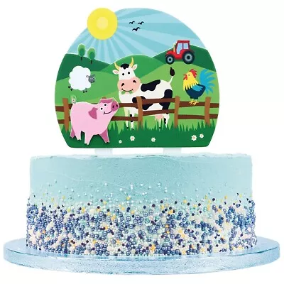 Farm Cake Topper Farmyard Sheep Tractor Pig Cow Chicken Birthday Decoration • £9.43