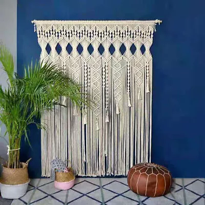 Wall Hanging Tapestry Macrame Boho Large Cotton Woven Window Curtain Handmade • $29.14