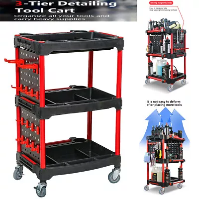 Mechanic Rolling Tool Cart Organizer Utility Car Wash Detail Trolley Tray Box • $124.44