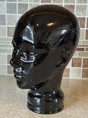 Vintage Pier 1 Black Art Glass Mannequin Head Bust Wig Hat Display Made In Spain • $74.99