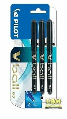 £4.89 • Buy 3 X Pilot V Ball 07 Liquid Ink Rollerball Pens 0.7 Tip BLACK Ink BLISTERCARD