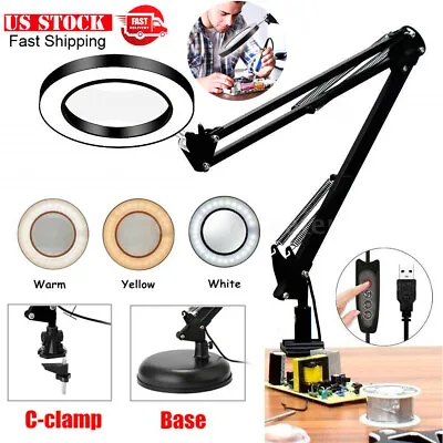 $23.98 • Buy 10X Magnifying Lamp With LED Glass Magnifier Desk Table Reading Light Clamp&Base