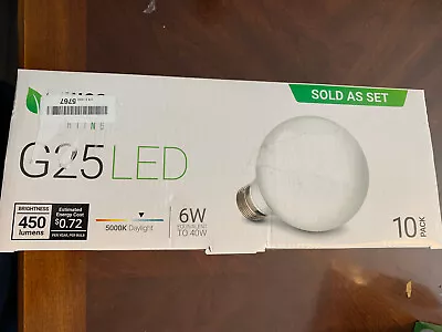 Sunco Lighting G25 LED 6W/40W Equivalent 450 Lumens 5000k Daylight - 10 Pack • $24.95
