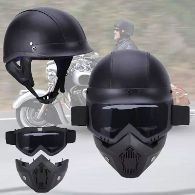 DOT German Motorcycle Half Face Helmet Goggles Mask Cruiser Chopper M-XXL 2XL • $37.99