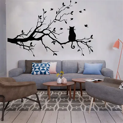 Cat On A Tree Branch Wall Sticker Living Room Sofa Background Bedroom Decoration • $7.69