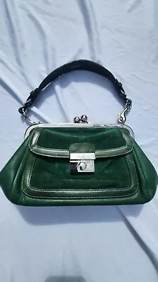 COACH Vintage Gallery Frame Kiss Lock GREEN Leather Suede Handbag 9734 • $99