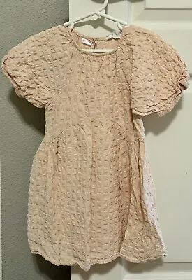 Zara Kids Girls Peach Textured Short Sleeve Dress Size 3-4 CM 104 • $5.99