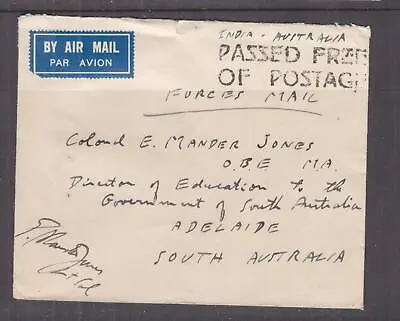 INDIA 1946 Forces Mail Cover PASSED FREE OF POSTAGE Handstamp To Australia. • £4.75