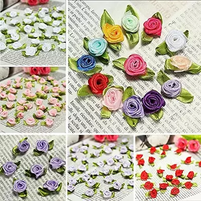 100 PCS Mini Ribbon Bows Roses Flowers Craft Artificial Ornament Applique Sewing • $10.58