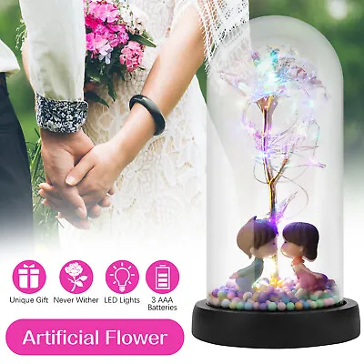 $26.48 • Buy Crystal Galaxy Rose In The Glass Dome LED Light For Thanksgiving Christmas Gift