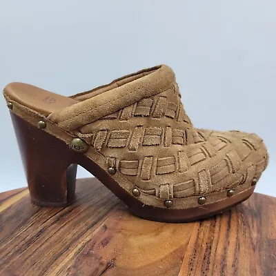 UGG Arroyo Weave Mule Clog Shoes Womens 7 Brown Suede Shearling Studded Platform • $24.99