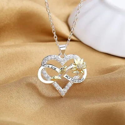 [qimao7] Sunflower Necklace You Are My Sunshine Heart Pendant Jewelry Gift=-UK • £5.05