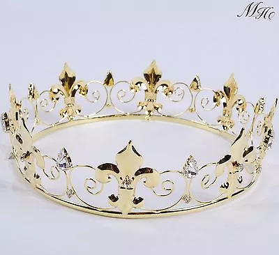 Imperial Medieval Wedding Tiara Gold Full Crown Rhinestone Bridal Party Costumes • $23.30