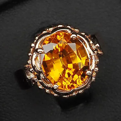 Sapphire Golden Yellow Oval 5.3CT. 925 Sterling Silver Rose Gold Ring Size 6.25 • $14.99